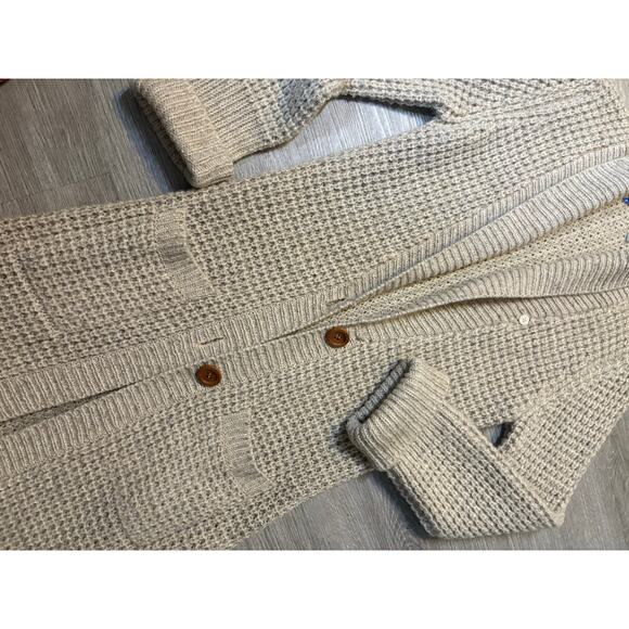 Vintage 70's Maxi Chunky Knit Mohair Wool Cardigan Beige 2 Button Casual Sweater - Picture 16 of 16